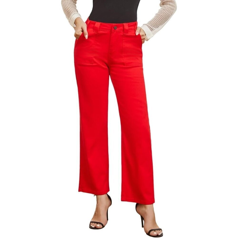 Women’s Stretchy High Waisted Cropped Straight Leg Jeans for Petite Fit